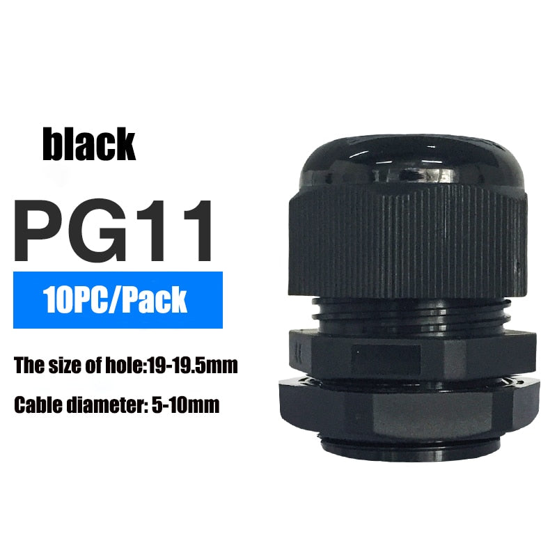 Waterproof IP68 Cable Gland 10pcs Cable Entry PG7 for 3-6.5mm PG9 PG11 PG13.5 PG16 PG19/21/ White Black Nylon Plastic Connector