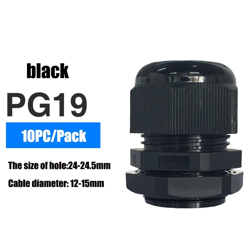 Waterproof IP68 Cable Gland 10pcs Cable Entry PG7 for 3-6.5mm PG9 PG11 PG13.5 PG16 PG19/21/ White Black Nylon Plastic Connector