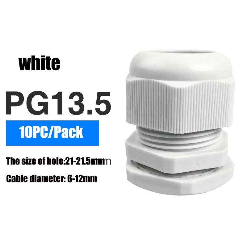 Waterproof IP68 Cable Gland 10pcs Cable Entry PG7 for 3-6.5mm PG9 PG11 PG13.5 PG16 PG19/21/ White Black Nylon Plastic Connector