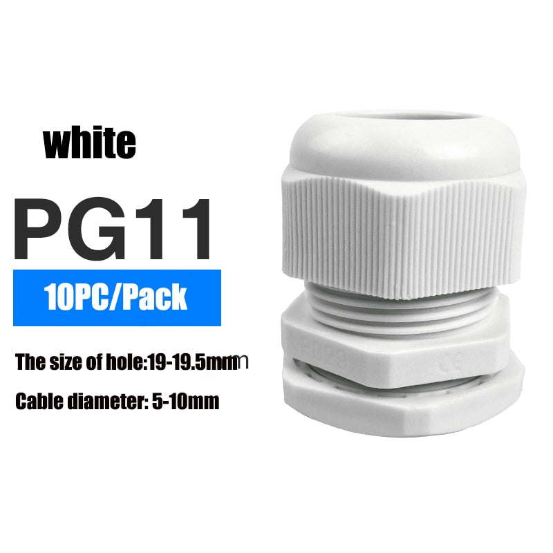 Waterproof IP68 Cable Gland 10pcs Cable Entry PG7 for 3-6.5mm PG9 PG11 PG13.5 PG16 PG19/21/ White Black Nylon Plastic Connector