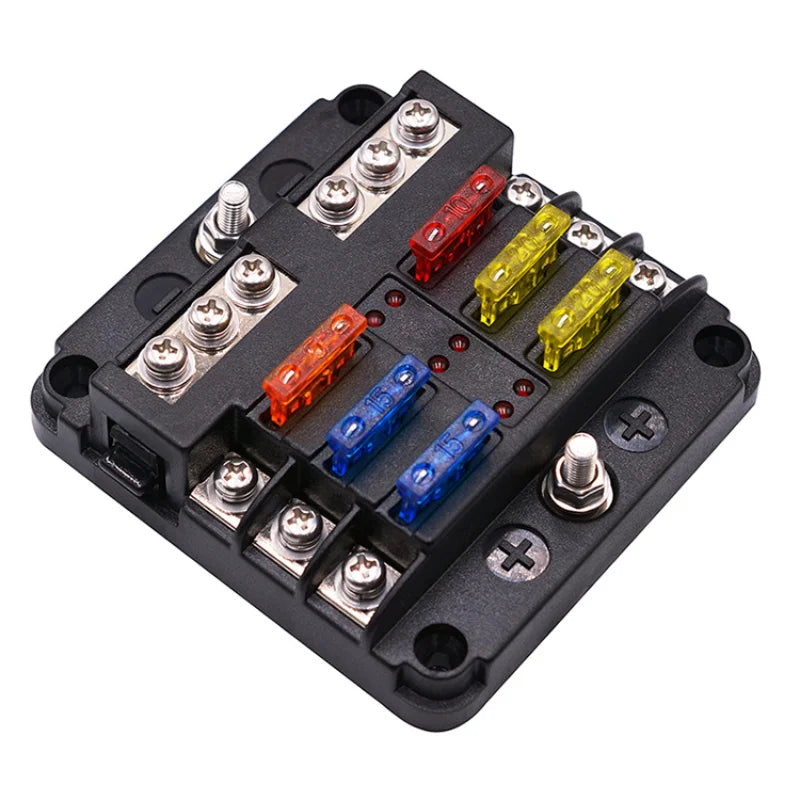 Fuse Box Holder Block Cover Stud Blade 6 Way Terminals Circuit For Car Truck Camper Marine With LED Indicator Light Plastic