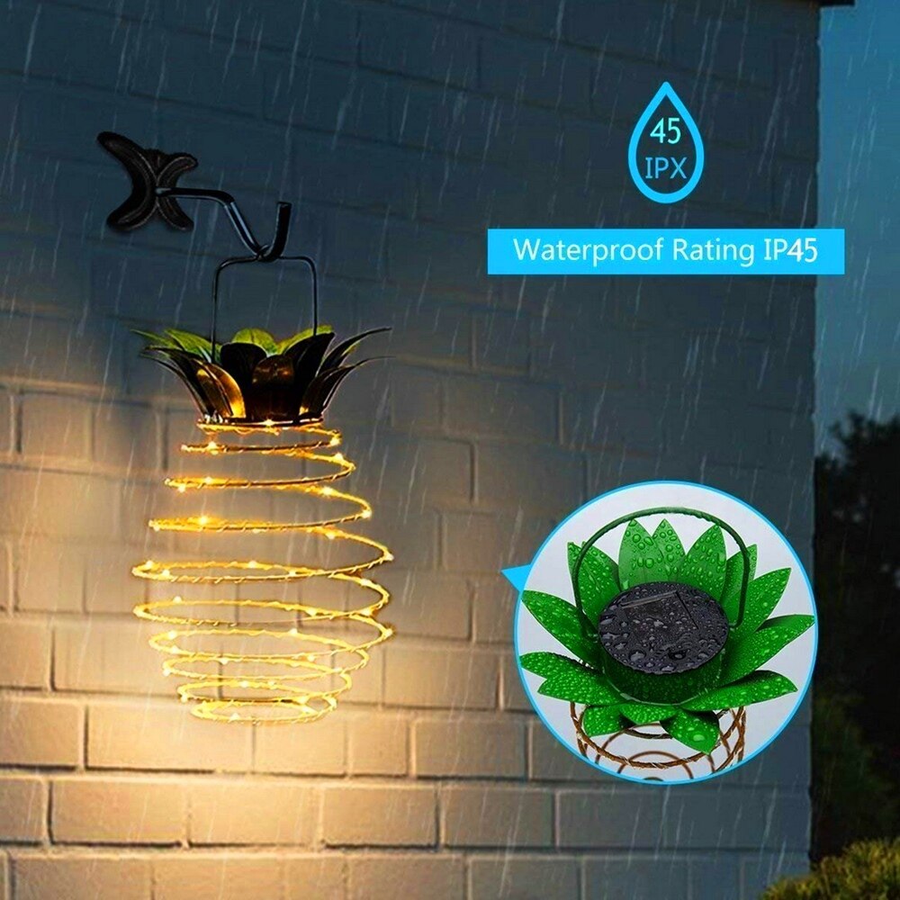 Solar Garden Lights Pineapple Shape Outdoor Solar Hanging Light Waterproof Wall Lamp Fairy Night Lights Iron Wire Art Home Decor