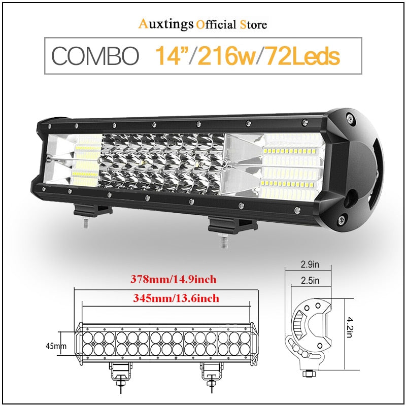 Auxtings 5" 14" 17" 20" 23'' 3-Row LED Light Bar Offroad Led Bar Combo Beam Led Work Light Bar for Truck SUV ATV 4x4 4WD 12v 24V