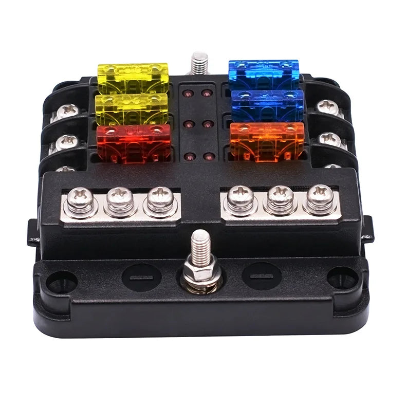 Fuse Box Holder Block Cover Stud Blade 6 Way Terminals Circuit For Car Truck Camper Marine With LED Indicator Light Plastic