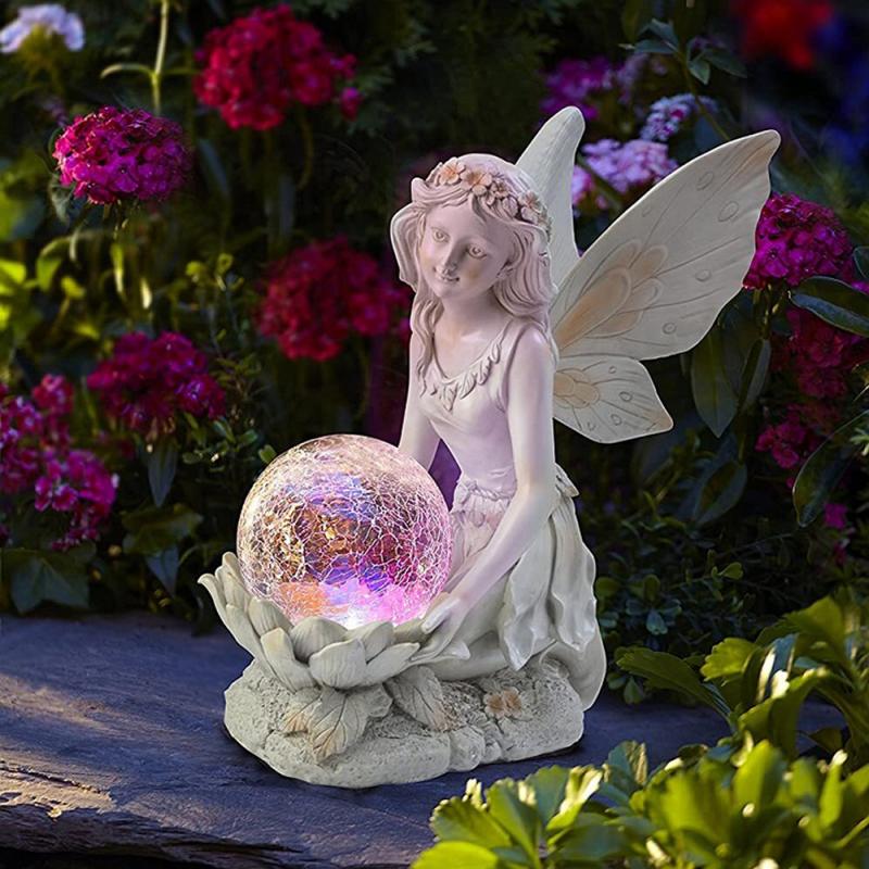 LED Resin Angel Figure Sculpture Flower Fairy Solar Decor Lamp Girl Statue Outdoor Villa Courtyard Gardening Landscape Ornaments
