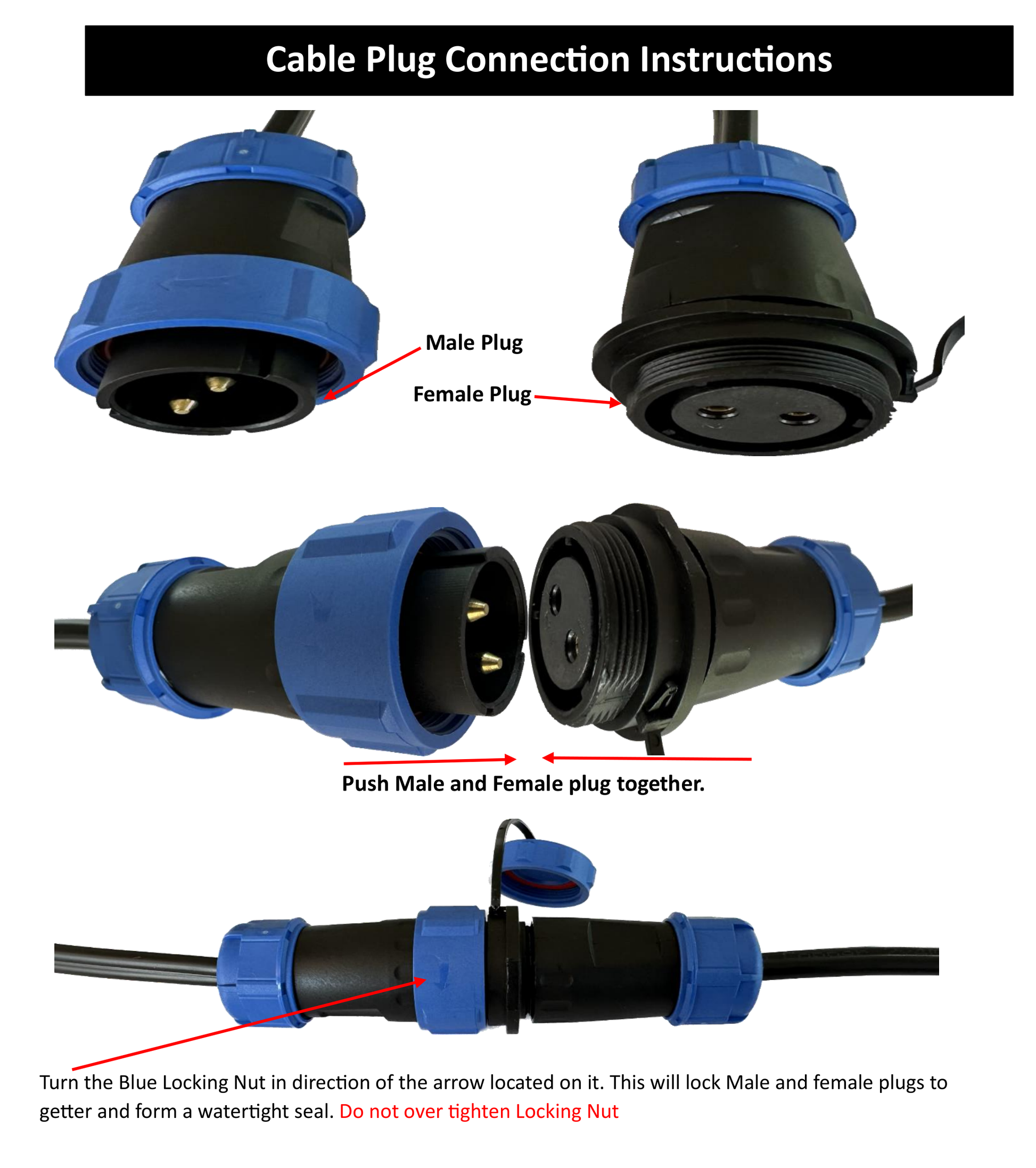 Type: E-Lead DIY, 12-24V DC, Maximum 22A Extension Cable, 4.0mm(12AWG), 1 to 2-Way power splitter, Length: 1.8m – 10m, Water and Dustproof cable plugs rated IP68. Type: E-Lead is designed for use outdoors in garden, pergola, driveways, front gate lighting, agricultural building lighting, agriculture equipment lighting for the purpose of suppling ELV (Extra Low Voltage) power to LED lights.