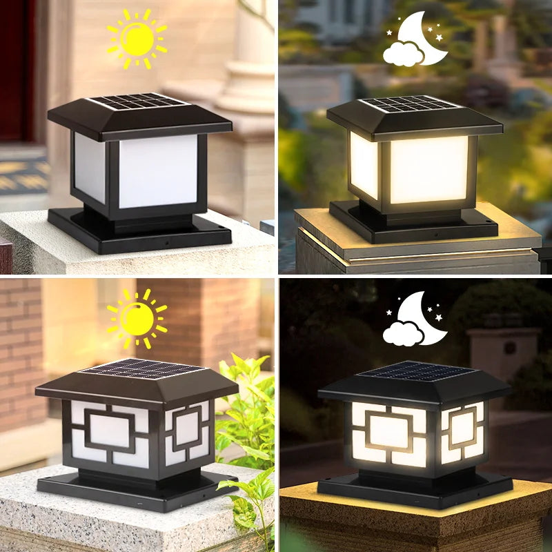LED Solar Lights Outdoors Waterproof Solar Column Light Classical style Timed with Remote Control LED Light for Garden Patio