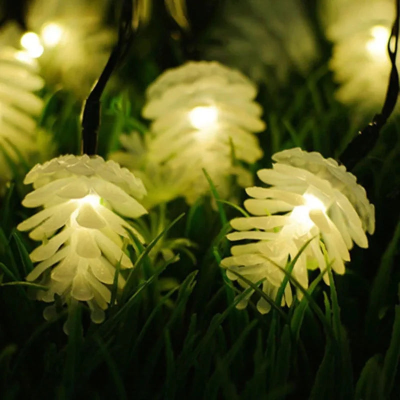 Holiday Pine Cones Snowflake Lights Solar DIY Fairy Pinecon Garland Outdoor Light String for Christmas Wedding Home Party Decor