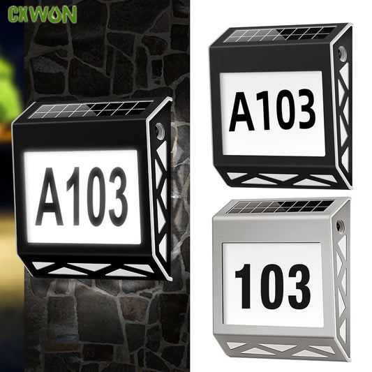 Solar Powered Door Sign Light Road Digital Stainless Steel House Numbers Solar Lighting Outdoor Wall Address Yard Number Light