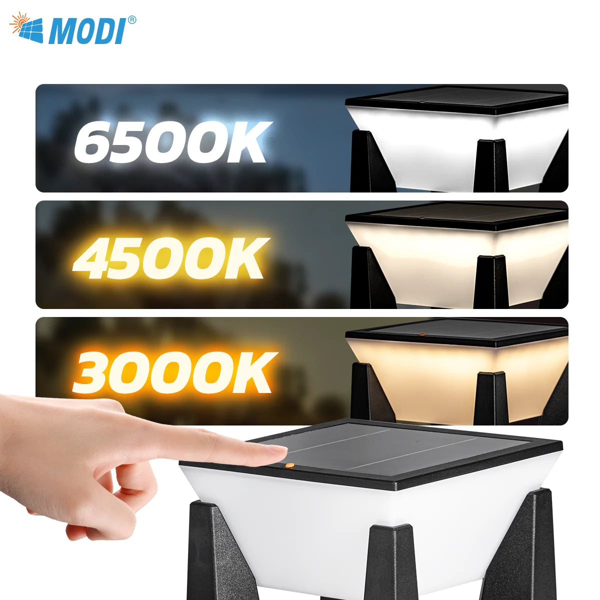 3-Color Solar Post Light IP65 Waterproof Outdoor Garden Yard Pathway LED Lamp - Solar Powered Lighting