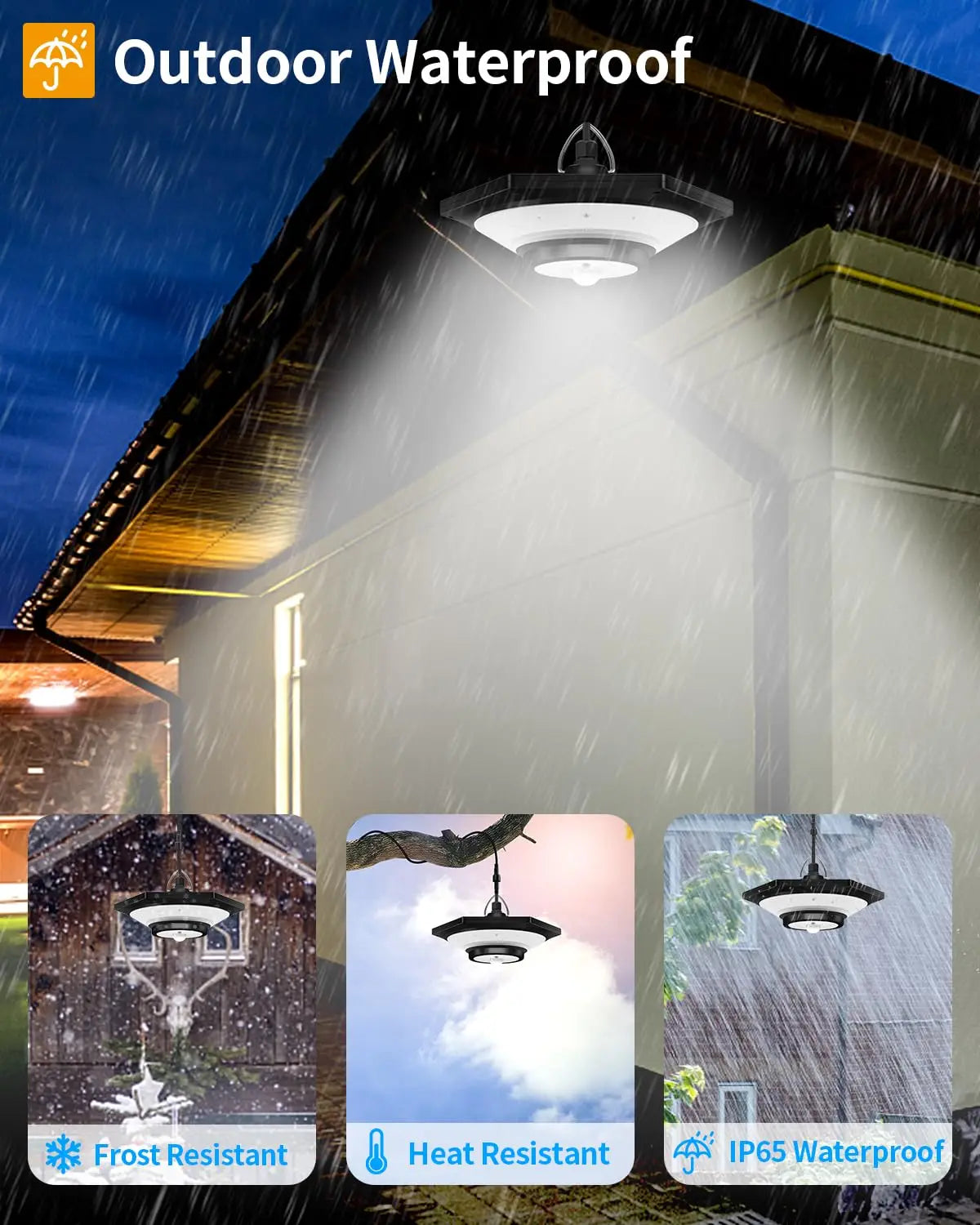 6500K 228 LED Beads 1200 Lumens of illumination Super Bright Solar Pendant Light Outdoor Hanging Shed Light