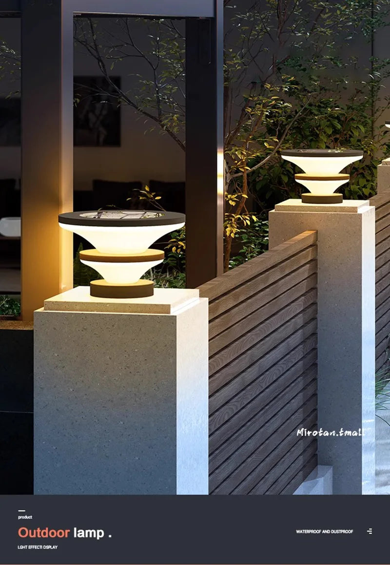 Solar Pillar Lights Solar Energy Super Bright Lighting LED Wall Lamp Outdoor Waterproof Modern Home Decor Villa Door Gate Garden