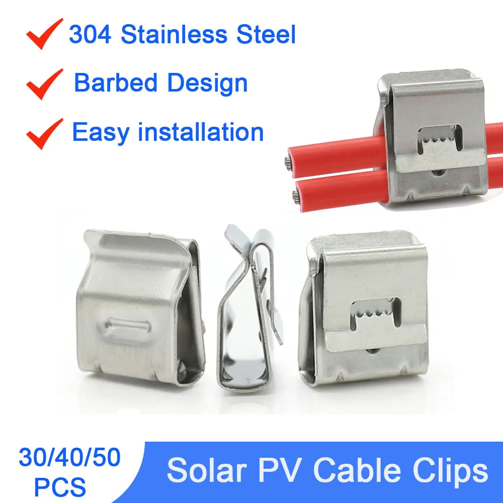 50Pcs Solar Panel Cable Clips PV Wire Clips Stainless Steel Outdoor Cable Clamps Accommodates 2 Wires Solar Cable Management - Free Shipping