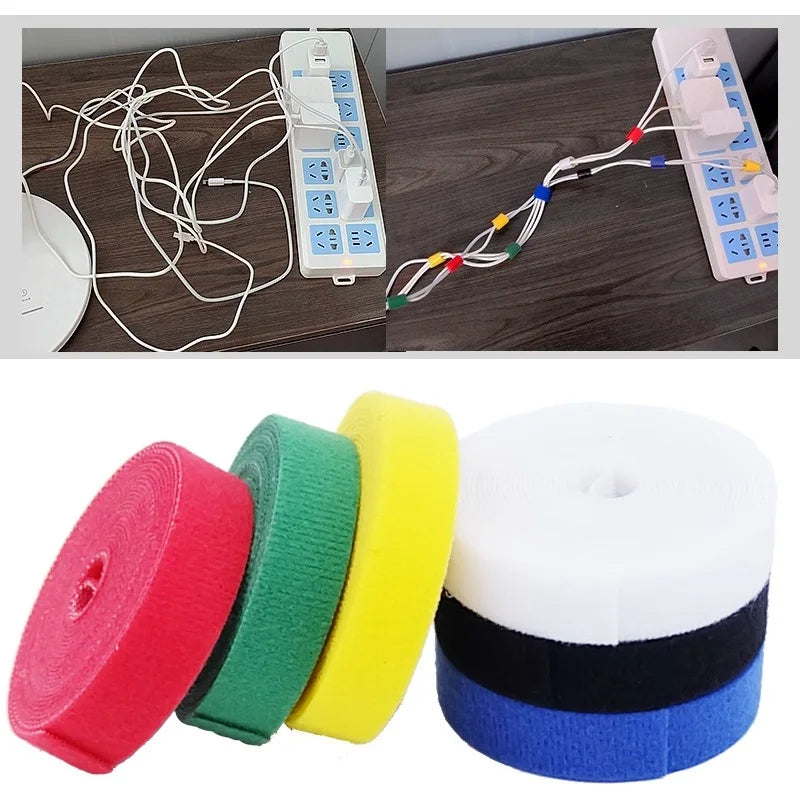 1/5M Cable Ties Reusable Adhesive Hook Loop Bundle Fastener Nylon Strap Organizer Self Clip Holder Management Straps Wire Tie