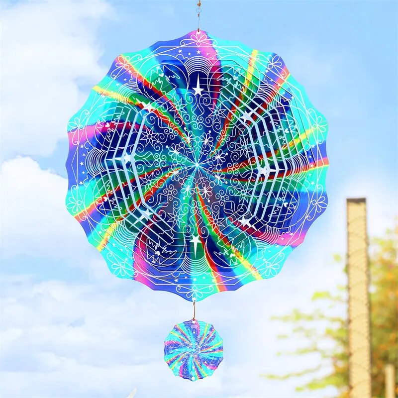 Rainbow Wind Spinner Outdoor Garden Hanging Ornaments Metal Sculpture Kinetic Yard Tunnel Chimes Spinners Home Decoration Gifts