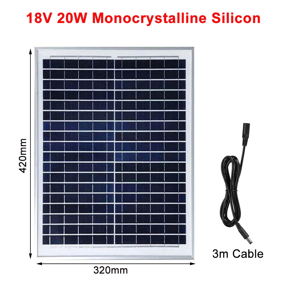 New 18V Monocrystalline Silicon Solar Panel 5W 10W 20W PV Module Solar Cell With DC5521 3m Cable For Outdoor Camping Power Bank