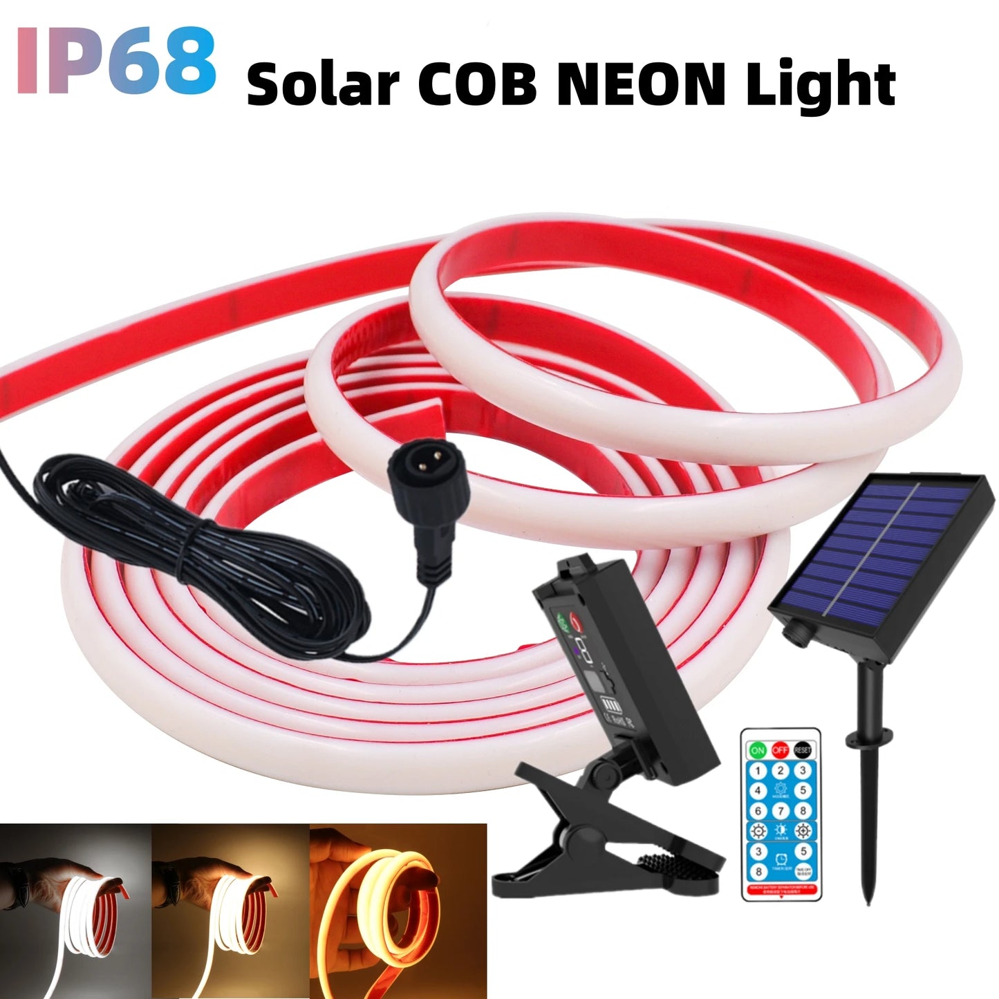 12V COB Solar Strip Light Outdoor IP68 Underwater Flexible Tube Rope Tape Lamp Ribbon 320LEDs/M Linear Lighting For  Swim Pools