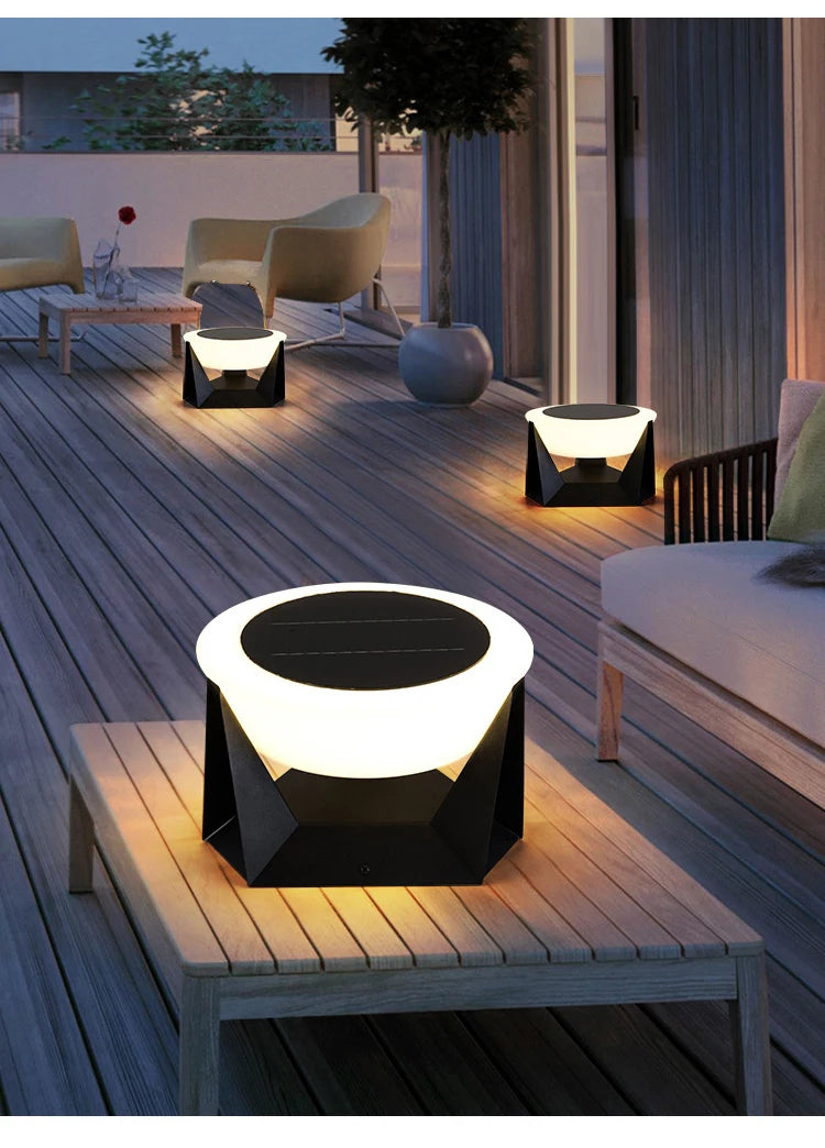 Stainless steel LED remote-controlled cylindrical solar column light,waterproof outdoor courtyard light, door post dimming light