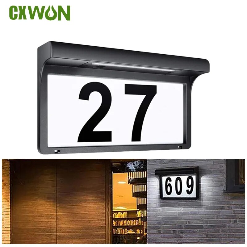 Outdoor House Number Solar Light Address Sign LED Solar Doorplate Wall Lamp Waterproof Plaque Solar Lighting for Garden Street