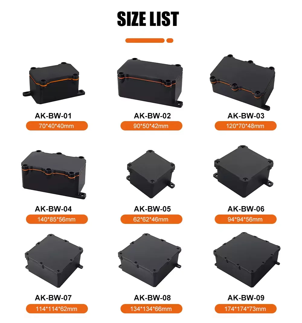 IP68 SZOMK Black Box Outdoor Waterproof Case Plastic Box Electronic Project Case Instrument Waterproof Junction Box Housing