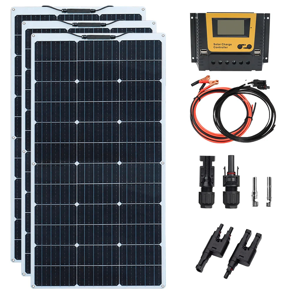 500W 400w 300W 200w 12v portable Solar Panel Flexible 18V 100W 1000W plate CELLS Monocrystalline silicon Panel Solar kit