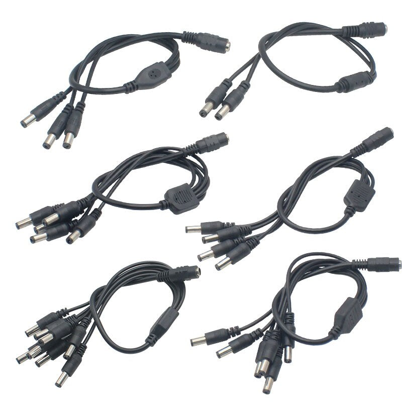 12V DC Power Splitter Plug 1 Female to 2 3 4 5 6 8 Male CCTV Cable Camera Cable CCTV Accessories Power Supply Adapter 2.1*5.5mm