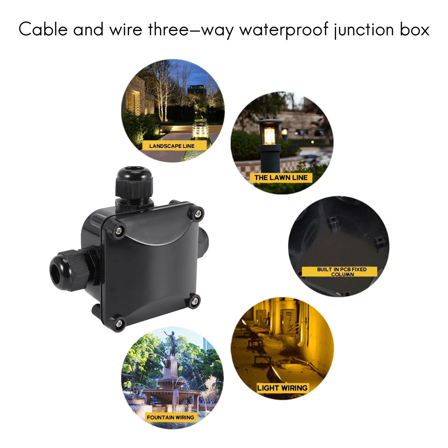 3-Way Junction Box, IP 68 Waterproof Connectors for Outdoor Lighting External Junction Box Pack of 10 Black