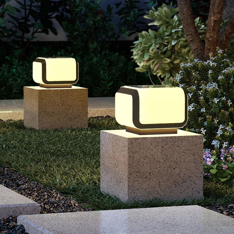 Solar Pillar Lights Outdoor Waterproof LED Wall Lamp Lighting Home Decor Solar Energy Square Lamp Villa Gate Garden Door Fence