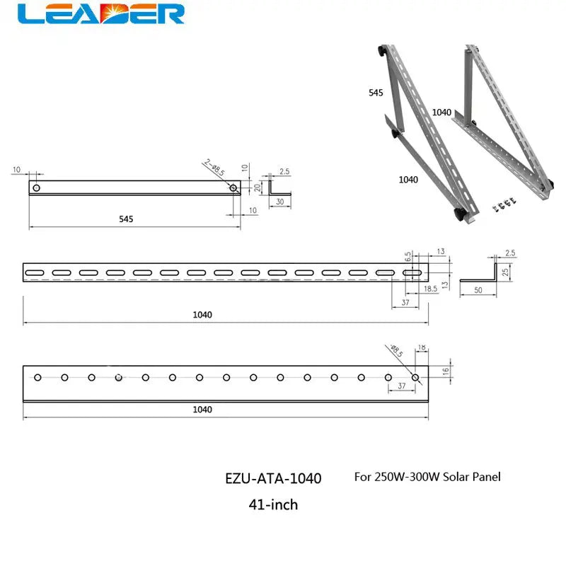 LEADER SOLAR  556/712/1040 for 100W  To 300W Solar Panel Adjustable Triangle Aluminium Solar Panel Roof Mounting Bracket