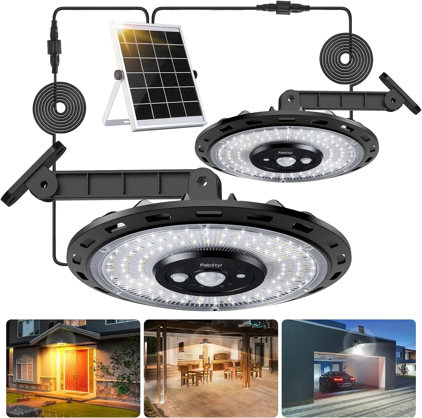 Dual Head Solar Light Indoor Outdoor Solar Powered Shed Lights with Sensor Daytime Available Dimmable Remote for Patio Gazebo