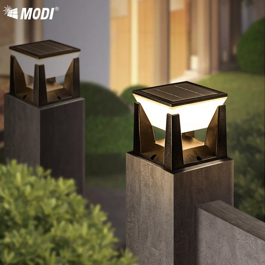 3-Color Solar Post Light IP65 Waterproof Outdoor Garden Yard Pathway LED Lamp - Solar Powered Lighting