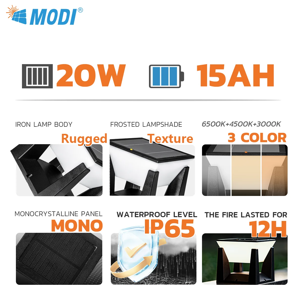 3-Color Solar Post Light IP65 Waterproof Outdoor Garden Yard Pathway LED Lamp - Solar Powered Lighting