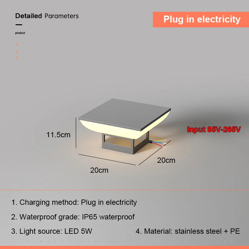 Solar Pillar Lights LED Wall Lamp Solar Energy Home Decor Lighting Outdoor Waterproof Fence Villa Gate Garden Door Courtyard