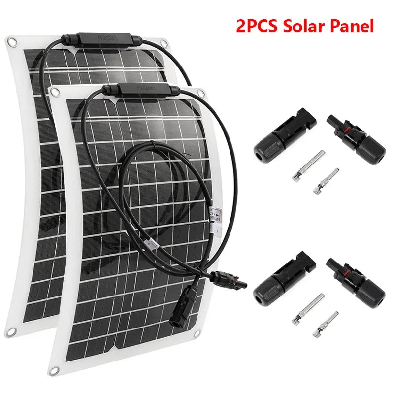 30W-600W Flexible Solar Panel 12V Battery Charger Dual USB With 10A-100A Controller Solar Cell Power Bank for Phone Car Yacht