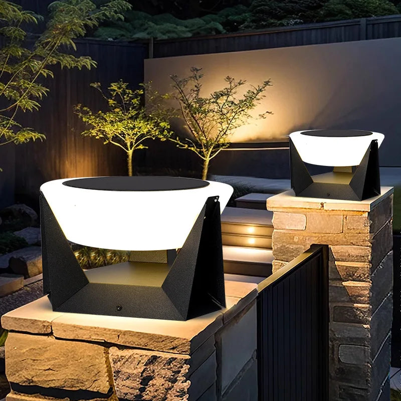 LED Solar Lights Outdoor Garden Light Column Lamps Post Light Waterproof Fence Gate Cap Light Lantern Head Lamp Patio Decoration