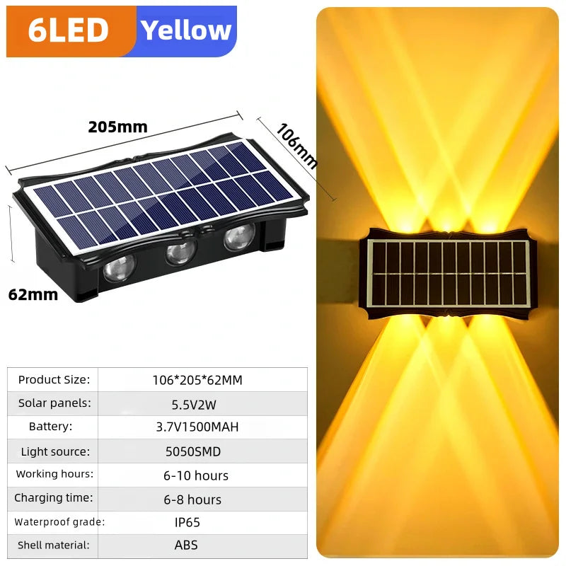 Solar LED Light Wall Lamp Outdoor Waterproof High Brightness Up And Down Luminous Lighting for Outdoor Garden Decoration