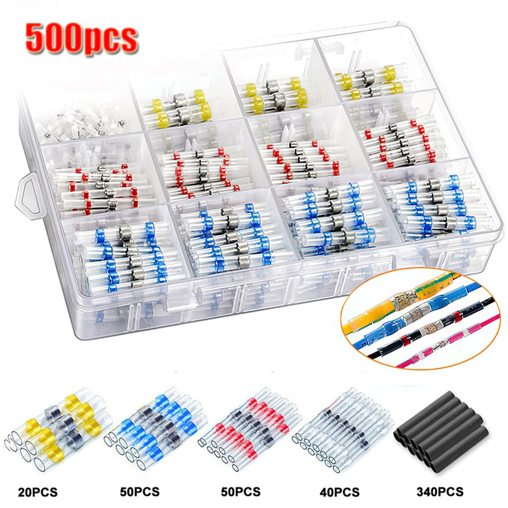 50-1000Pcs Solder Seal Wire Connectors Heat Shrink Solder Butt Insulated Connectors Solder Connector Kit Automotive Marine