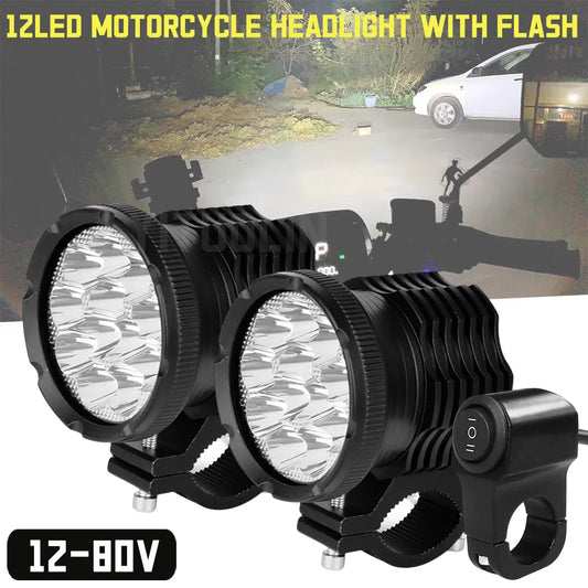 12 Chips Additional Motorcycle Led Headlight Long Range High/Flasher Front Auxiliary Moto Spotlights For Motorcycle Fog Lights