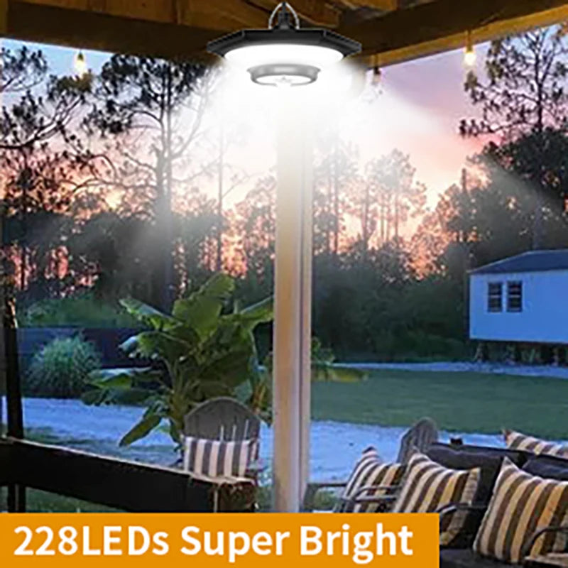 6500K 228 LED Beads 1200 Lumens of illumination Super Bright Solar Pendant Light Outdoor Hanging Shed Light