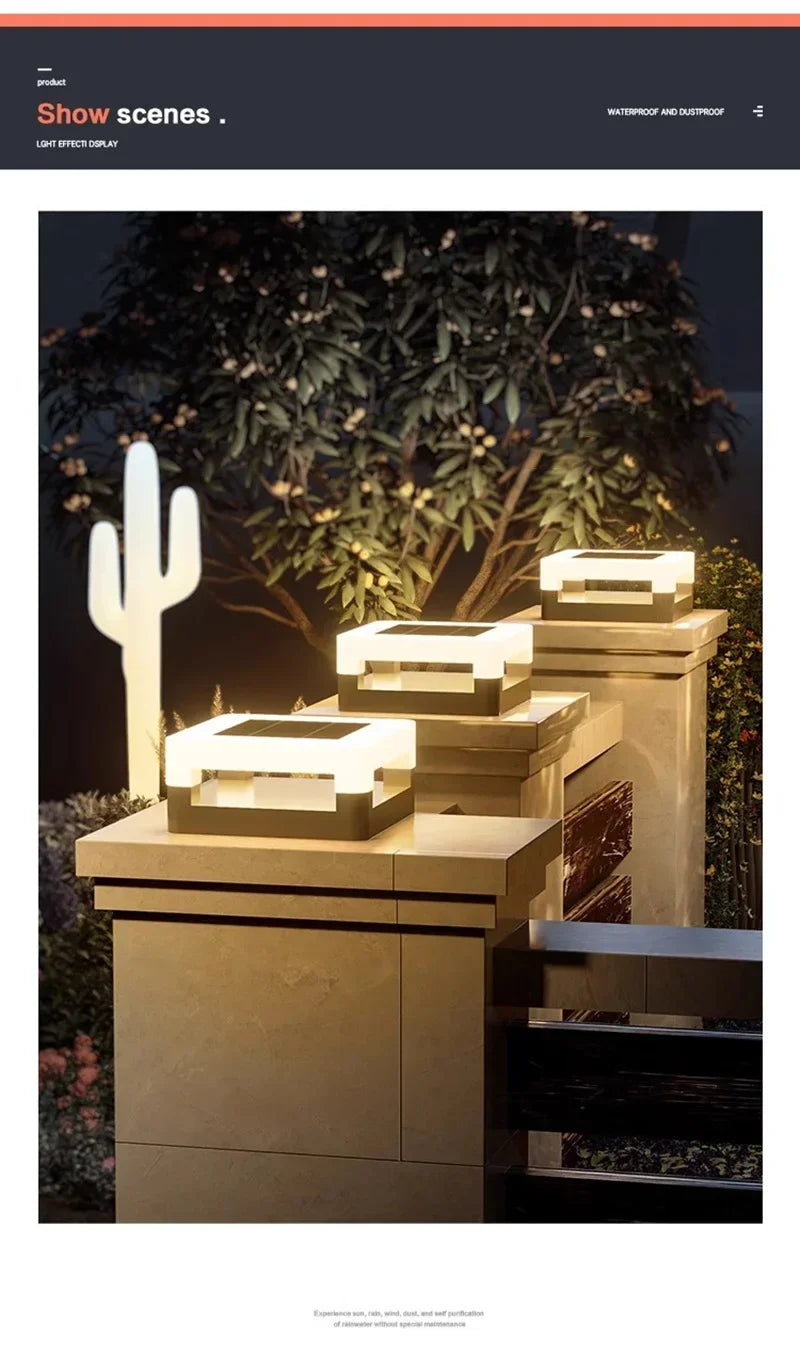 Outdoor Waterproof Solar Pillar Lights LED Wall Lamp Square Home Decor Solar Energy Super Bright Villa Lighting Door Gate Garden