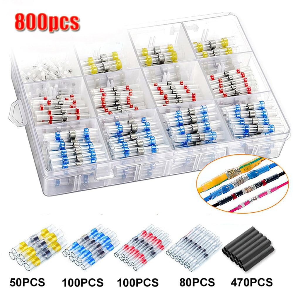 50-1000Pcs Solder Seal Wire Connectors Heat Shrink Solder Butt Insulated Connectors Solder Connector Kit Automotive Marine