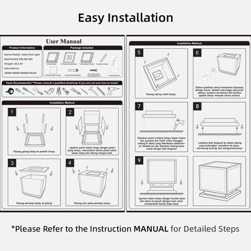 LED Solar Lights Outdoors Waterproof Solar Column Light Classical style Timed with Remote Control LED Light for Garden Patio
