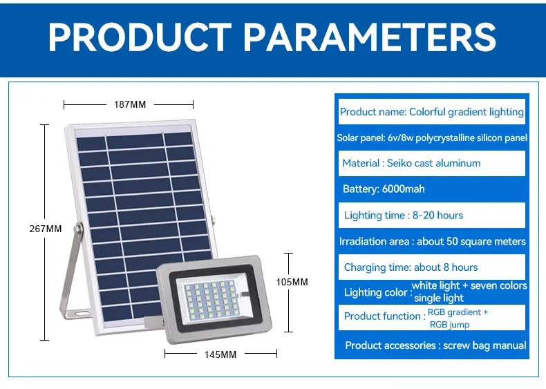 KERWIN Outdoor Solar Flood Light Remote Control Wall Mounted Waterproof IP65 Colorful Gradient LED For Courtyard Street Lamp