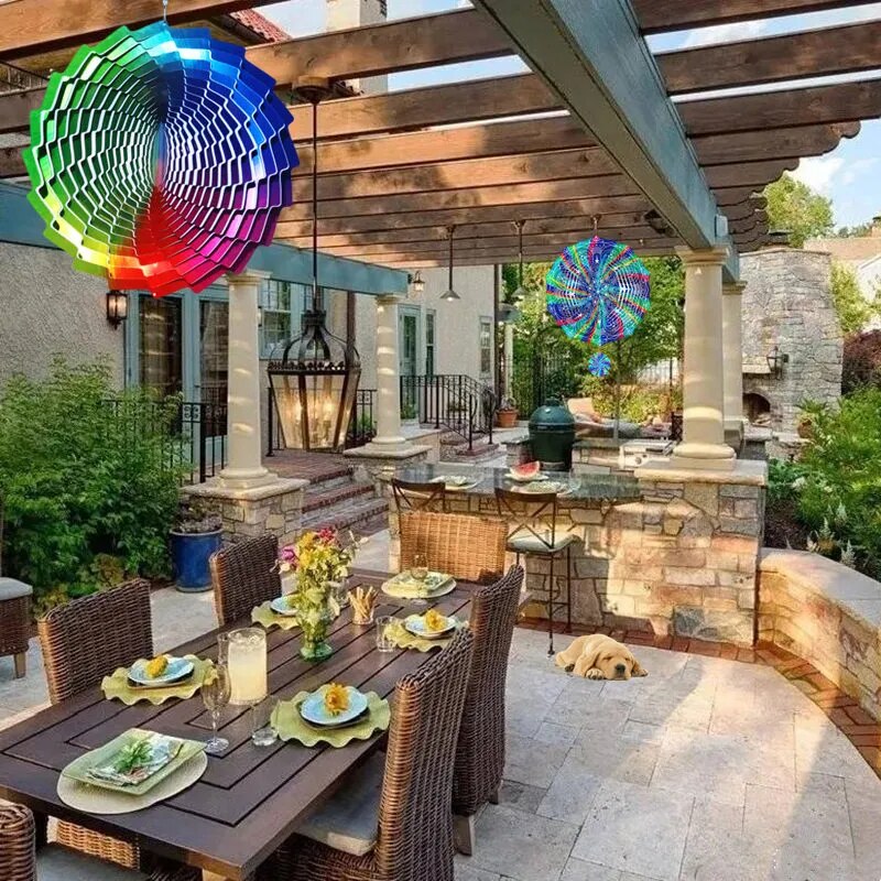 Rainbow Wind Spinner Outdoor Garden Hanging Ornaments Metal Sculpture Kinetic Yard Tunnel Chimes Spinners Home Decoration Gifts