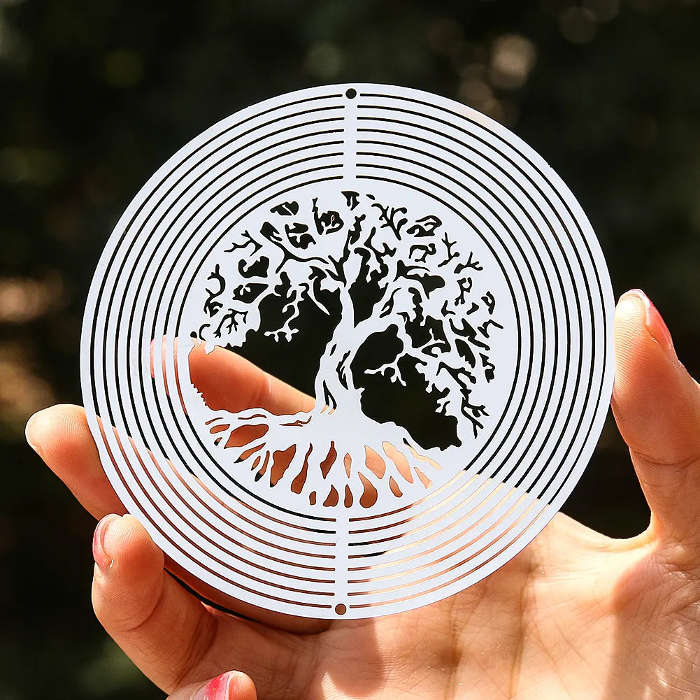 Tree of Life Wind Spinner Catcher 3D Rotating Pendant Flowing-Light Effect Mirror Reflection Design Garden Outdoor Hanging Decor