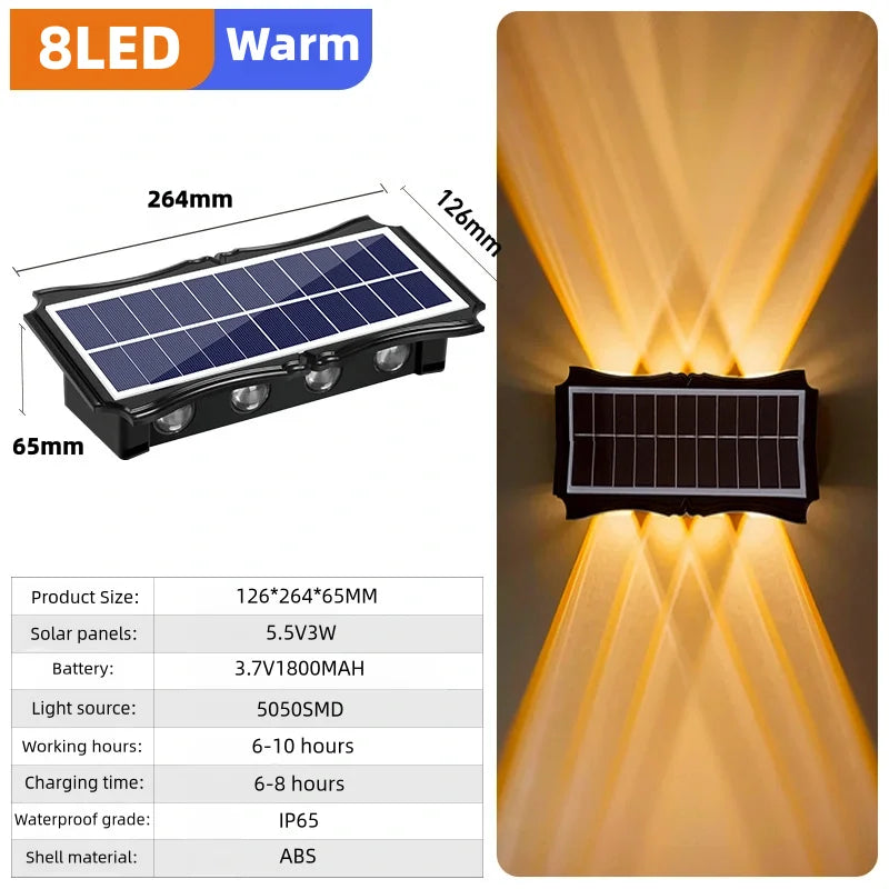 Solar LED Light Wall Lamp Outdoor Waterproof High Brightness Up And Down Luminous Lighting for Outdoor Garden Decoration