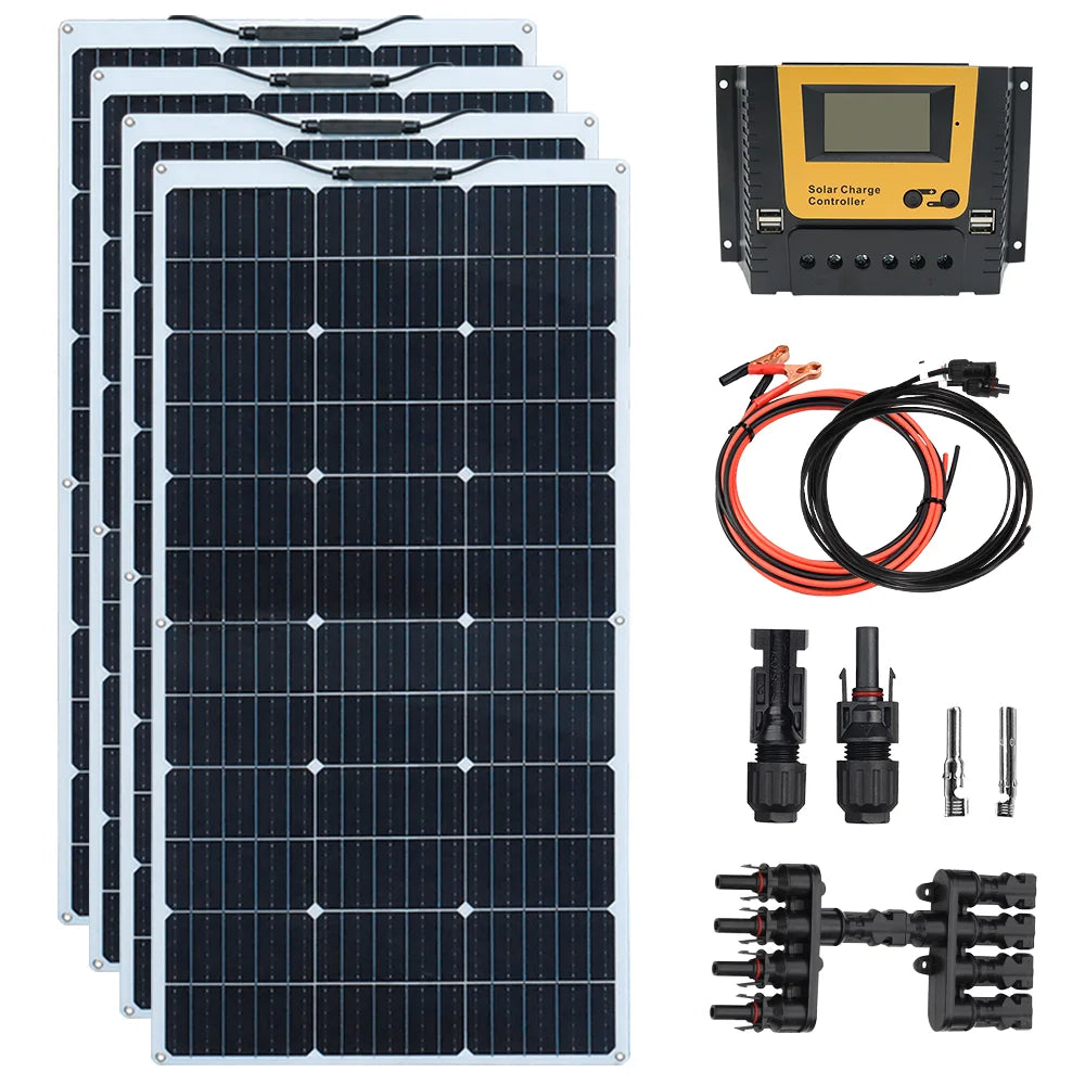 500W 400w 300W 200w 12v portable Solar Panel Flexible 18V 100W 1000W plate CELLS Monocrystalline silicon Panel Solar kit