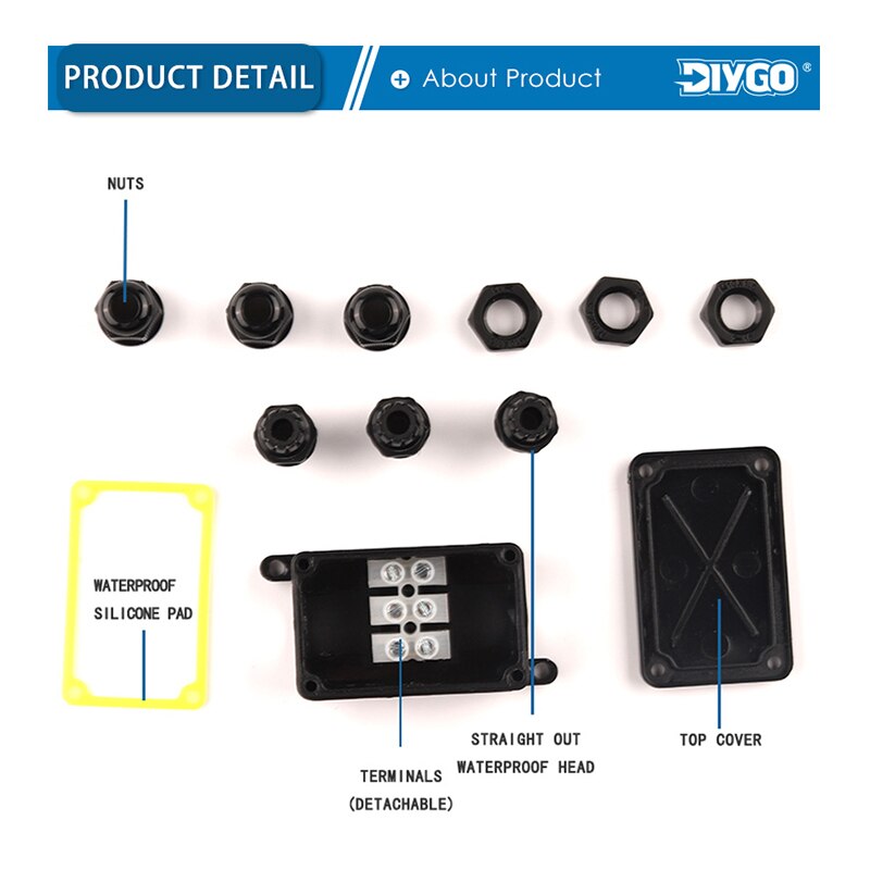 IP66 Waterproof Junction Box 2 Way 3 Way 3mm-6.5mm Outdoor LED Cable Connector Sealed Retardant Electrical Outdoor Waterproof Box