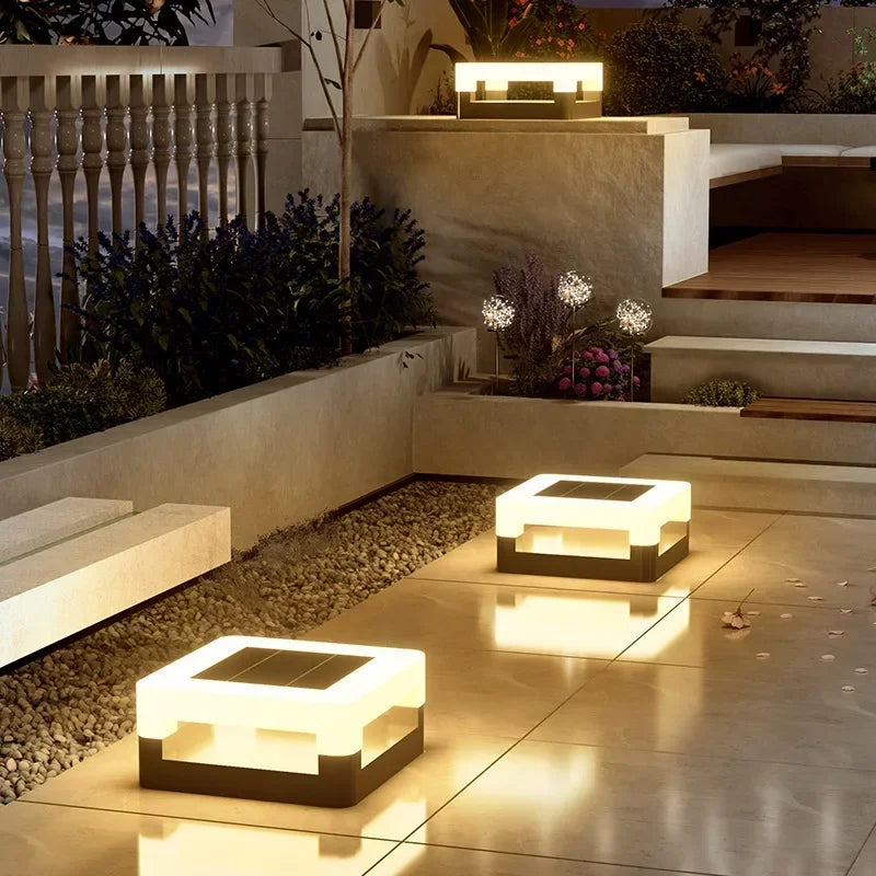 Outdoor Waterproof Solar Pillar Lights LED Wall Lamp Square Home Decor Solar Energy Super Bright Villa Lighting Door Gate Garden