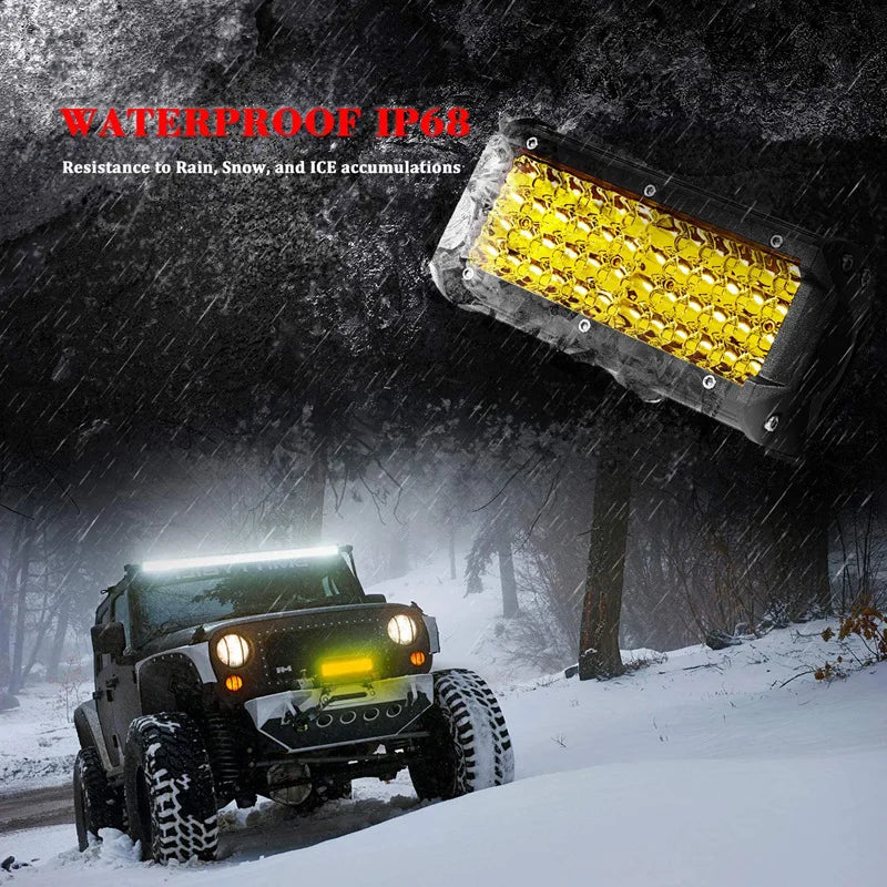 7 Inch Offroad yellow LED Bar 12V 24V Yellow LED Light Bar for Truck Boat 4x4 Jeep 4wd Atv 3000K LED Work Light Car Fog Light